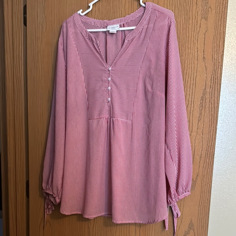 Liz Claiborne Red Striped Relaxed Blouse